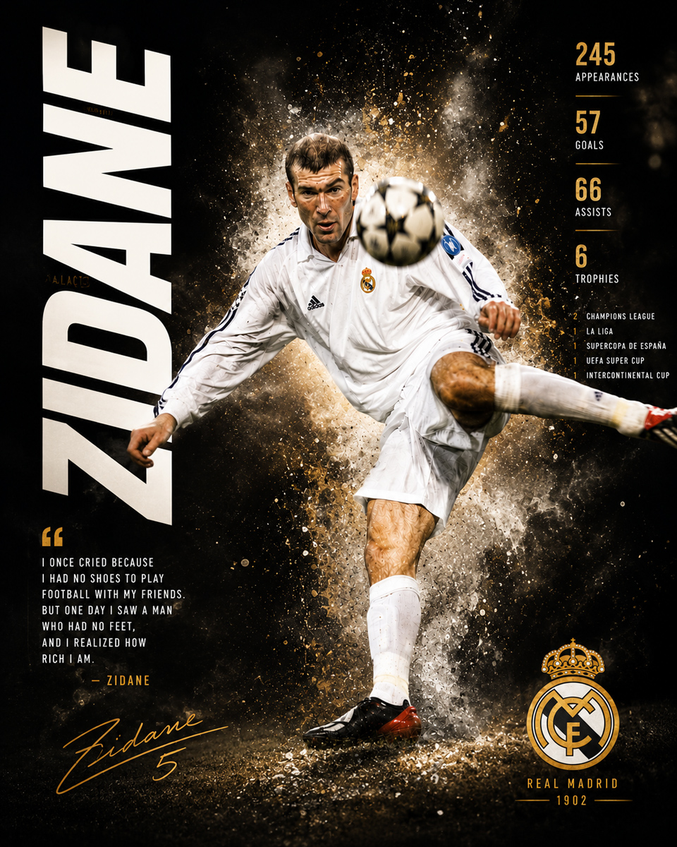 Generative AI creative — poster with career stats, signature, crest